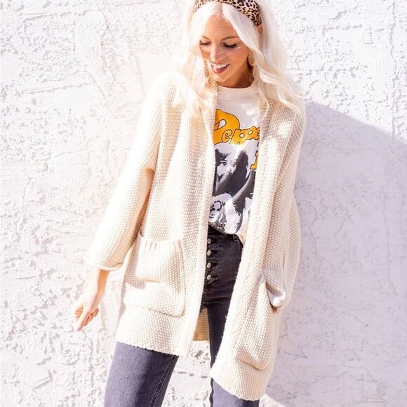 The Skinny X Jillian Harris The Erinn Boyfriend Oat Milk Open Cardigan - Picture 1 of 9